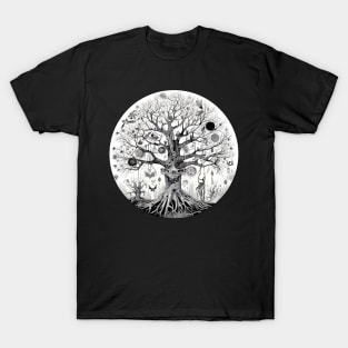 Haunted Tree of Life Spooky Graphic Art Skulls Gothic Tree T-Shirt